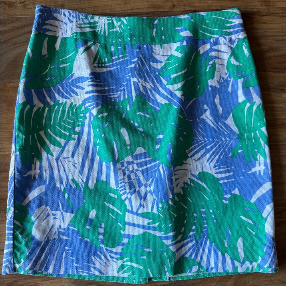 Loft blue and green leaf printed skirt, size 8
